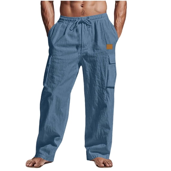 Cotton Cargo Pants For Men Elastic Waist Drawstring Utility Sweatpants Casual Work Navy 3XL