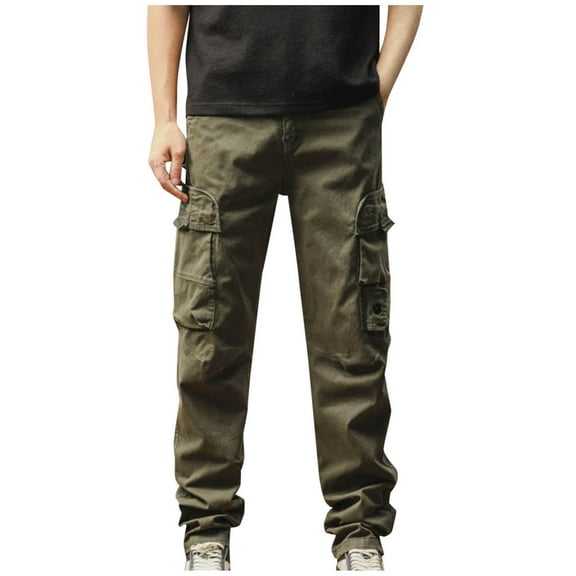 Cotton Cargo Pants for Men Slim Fit Work Pant Trendy Running Sweatpants Elastic Waist Joggers Trousers with Pockets