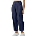 thumbnail image 1 of Cotton Cargo Pants for Women Stretch High Waisted Pant Ankle Length Multi-pockets Twill Trousers (L, Navy), 1 of 5
