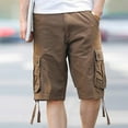 thumbnail image 1 of Cotton Cargo Shorts for Men with Multi Pockets Plus Size Straight Leg Casual Work Drawstring Bottom Knee Length Pant, 1 of 5