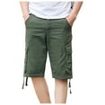 thumbnail image 1 of Cotton Cargo Shorts for Men with Multi Pockets Plus Size Straight Leg Casual Work Drawstring Bottom Knee Length Pant, 1 of 4