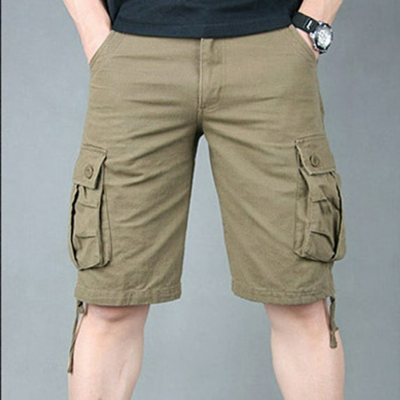 Cotton Cargo Shorts for Men with Multi Pockets Plus Size Straight Leg Casual Work Drawstring Bottom Knee Length Pant