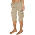 thumbnail image 1 of Cotton Cargo Shorts for Women Relaxed Multi-Pockets Casual Solid Straight Leg Joggers Athletic Hiking Biker Bermuda Loungewear Short, 1 of 3