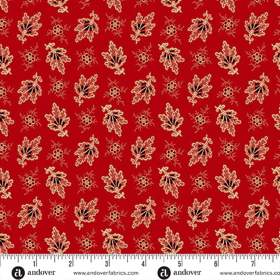 Cotton Carolina by Jo Morton Falling Fleur 19th Century Civil War Reproduction Floral Pattern Andover Fabrics Red Cotton Fabric Print by the Yard (A-5313-R)