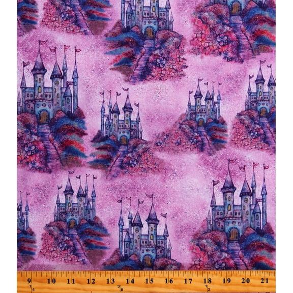 Cotton Castles Multi Fairy Enchantment Fantasy Fiction Royal Princesses Children Purple Cotton Fabric Print by the Yard (16246-99)