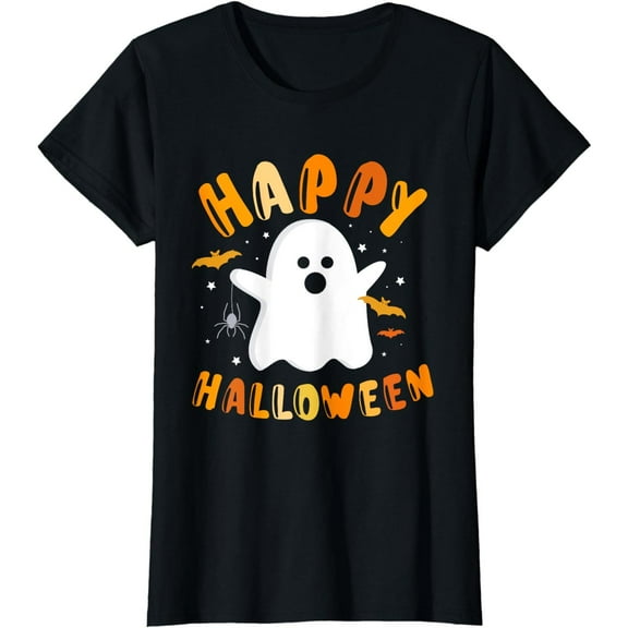 Cotton Casual Halloween Ghost Graphic Tee T Shirt Top Funny Boo Design Cute Spooky Crewneck Black S-5XL