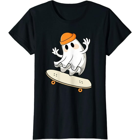 Halloween Cotton Casual Ghost Skateboard Graphic Tee T Shirt Top Spooky Design Crewneck Black S-5XL