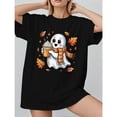 thumbnail image 1 of Cotton Casual Womens Pumpkin Latte Graphic Tee Cute T Shirt Tops Short Sleeve Round Neck Black S-5XL, 1 of 5