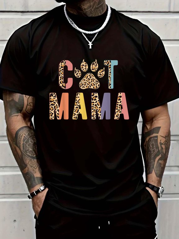 Cotton Cat Mama Mother's Day Kitty Kitten Lovers Women Cute Leopard T-Shirt Men's Casual Short Sleeve Graphic Tee