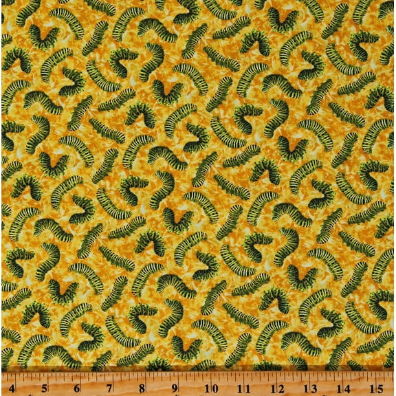 Cotton Caterpillars Insects Bugs You Bug Me Yellow Cotton Fabric Print by the Yard (12013811)