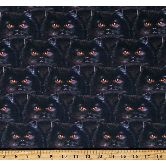Cotton Cats Faces Animals Pets Whiskers & Tails Digital Black Cotton Fabric Print by the Yard (AYVD-74117-2BLACK)