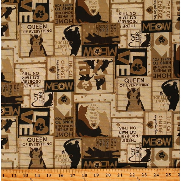 Cotton Cats Pets Kittens Kitty Felines Animals Purrfection Tan Cotton Fabric Print by the Yard (Y3973-64-LIGHTCARAMEL)