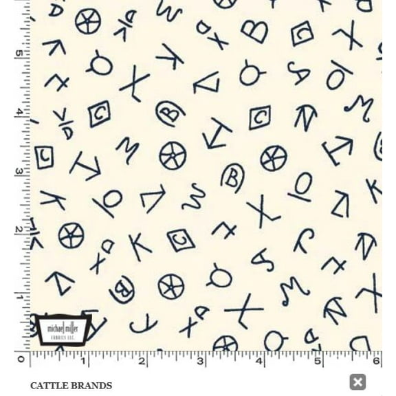 Cotton Cattle Brands Classic Western Motifs Rustic Symbols Markings Michael Miller Fabrics Cotton Fabric Print by the Yard (DCX12437-CREM-D)