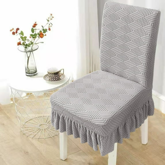 chair slipcovers Stretch Slipcovers Stretch Fabric Chair Slipcovers with Skirt Adjustable Size Washable Elastic Dining Room Seat Protectors Decorative Spandex Cover for Banquet Home Gray