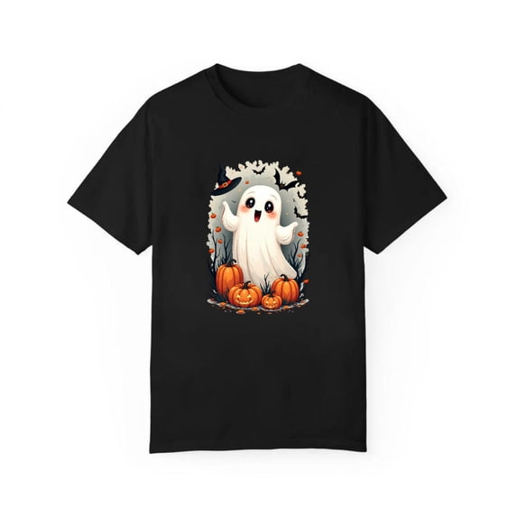 Cotton Charming Ghost Hat Bats T Shirt Traditional Pumpkin Arrangement Graphic Tees Vintage Tops Black S-5XL