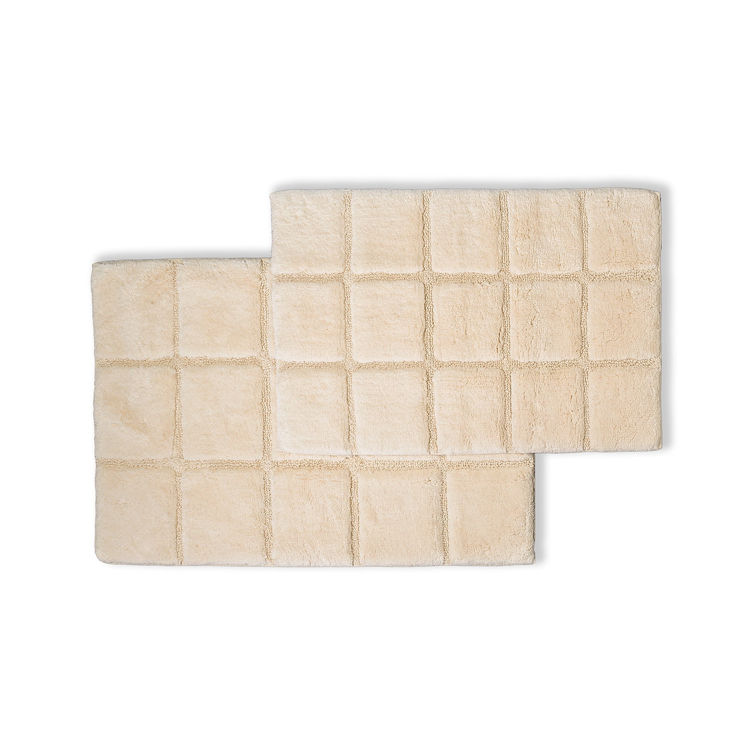 Superior Cotton 2-Piece Solid Checkered Non-Slip Bath Rug Set ,Taupe