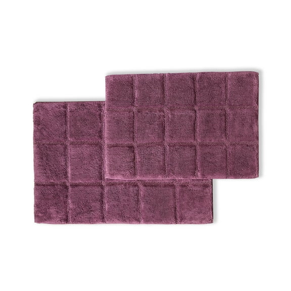 Cotton Checkered 2-Piece Plum Highly Absorbent Non-Slip Bath Rug Set by Superior