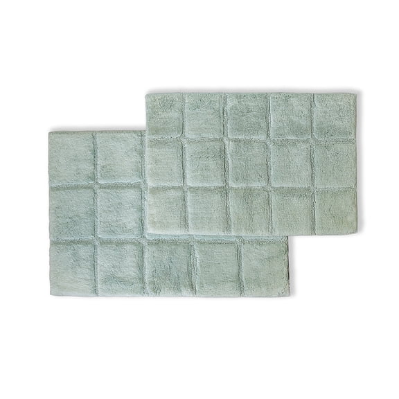 Cotton Checkered 2-Piece Sage Highly Absorbent Non-Slip Bath Rug Set by Superior