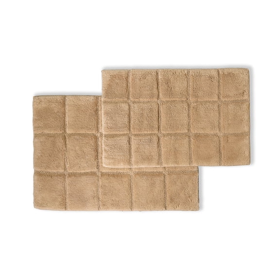 Cotton Checkered 2-Piece Taupe Highly Absorbent Non-Slip Bath Rug Set by Superior