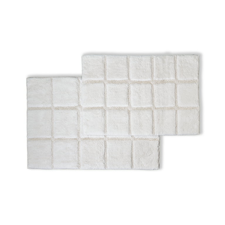 Superior Cotton 2-Piece Solid Checkered Non-Slip Bath Rug Set ,Taupe