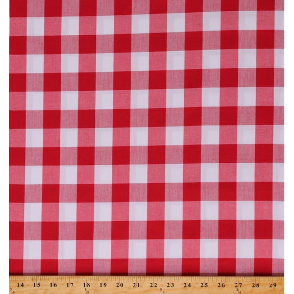 Cotton Checkered Checks Patterned Carolina Gingham 1" Red White Cotton Fabric Print by the Yard (P-9811-3RED)
