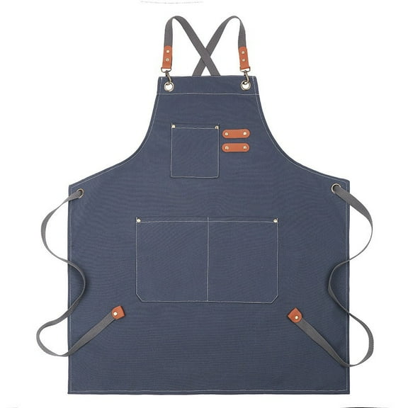 Cotton Chef Apron for Men Women Cross Back Canvas Work Apron,Kitchen Cooking Baking Bib Apron,BBQ Grilling Aprons- grey