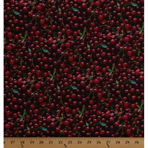 Cotton Cherries Cherry Fruits Food Kitchen A La Carte Red Cotton Fabric Print by the Yard (51894D-X)