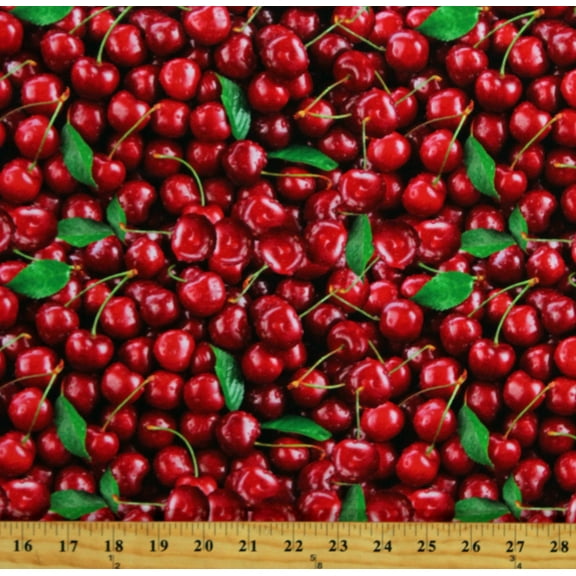 Cotton Cherries Fresh Fruit Produce Food Culinary Orchards Food Festival Red Cotton Fabric Print by the Yard (119298)