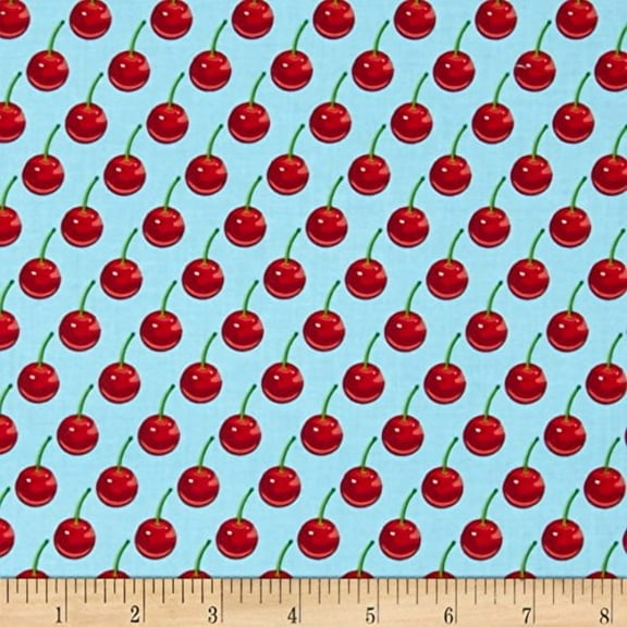 Cotton Cherries Jubilee Cherry Dot Sky Blue Fabric