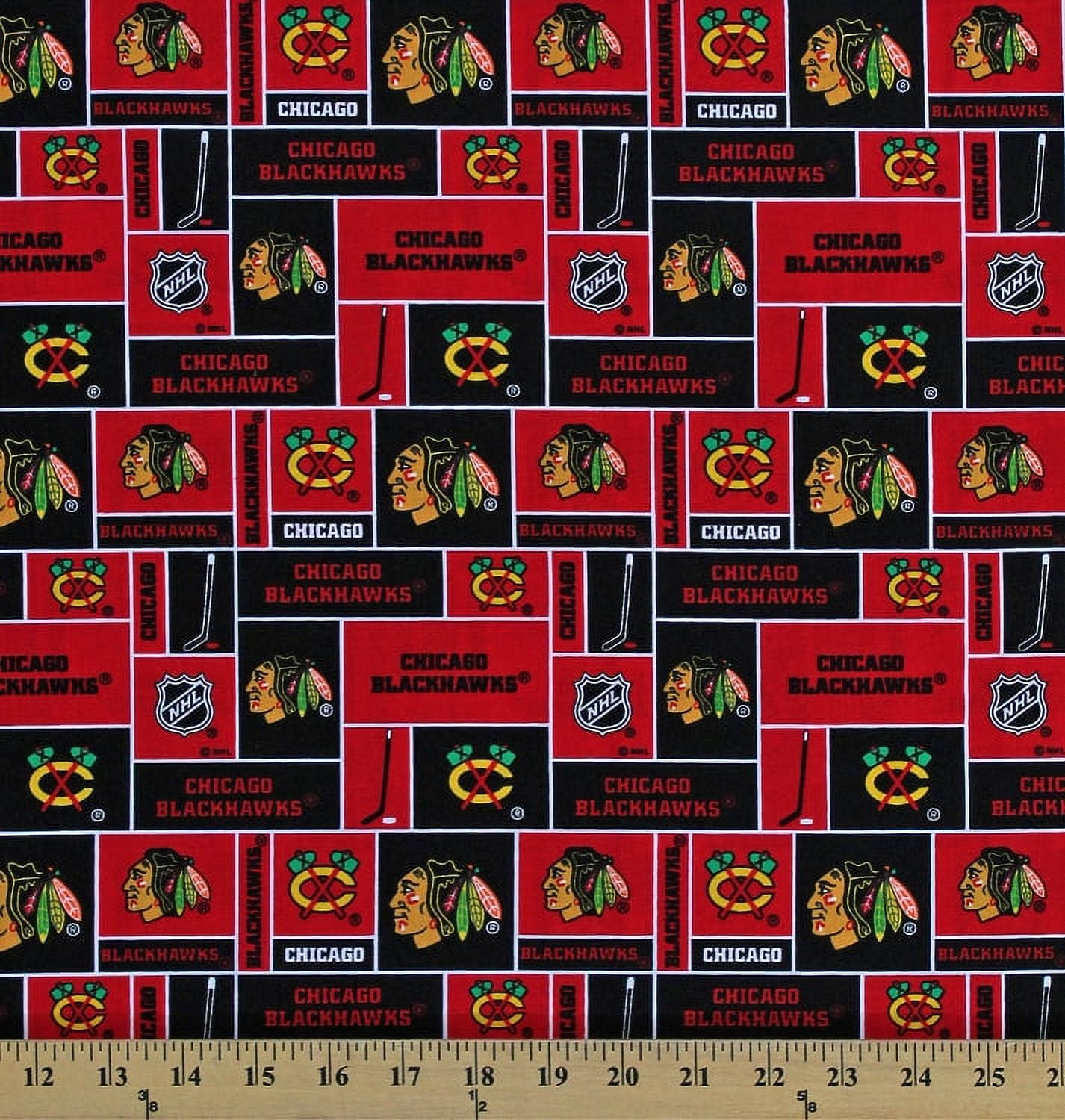 Cotton Chicago Blackhawks Block NHL Hockey Sports Team Cotton Fabric
