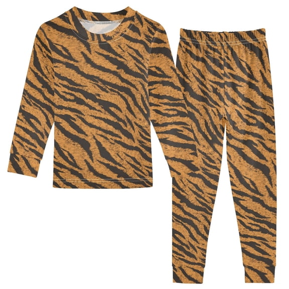 Cotton Children's Pajama Set with Long Sleeve Top and Pants for Boys & Girls Tiger Stripes Pattern 18M