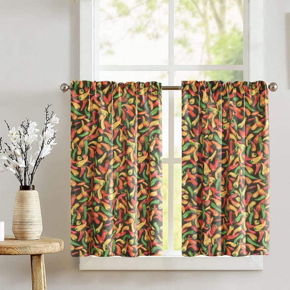 Cotton Chili Peppers Print Café Tier Curtains Window Treatment Kitchen Home Décor