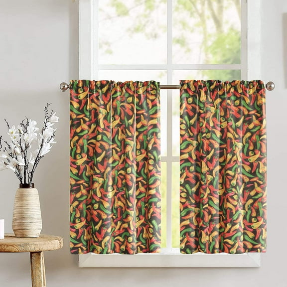 Cotton Chili Peppers Print Café Tier Curtains Window Treatment Kitchen Home Décor