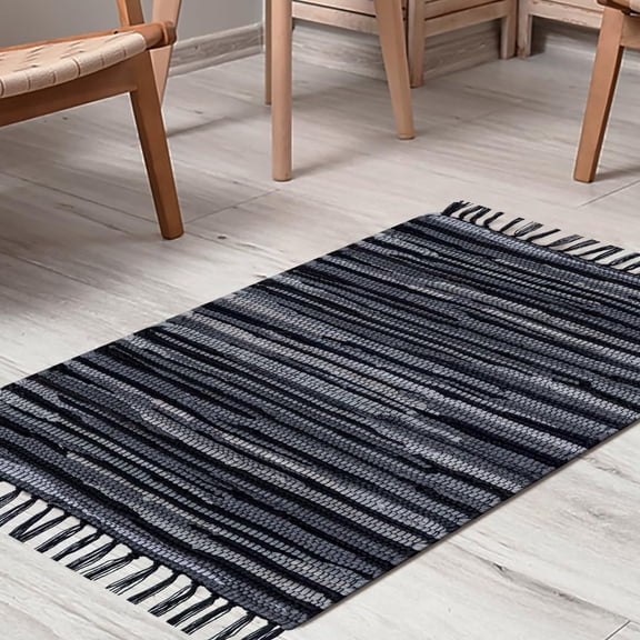 Cotton Chindi Rug - Boho Rustic Area Accent Throw Rug - Area Floor Carpet for Bedroom Living Room Kitchen Dorm Entryway Hallway - 20x32 inch Hand Woven Reversible Area Rug Black Multi