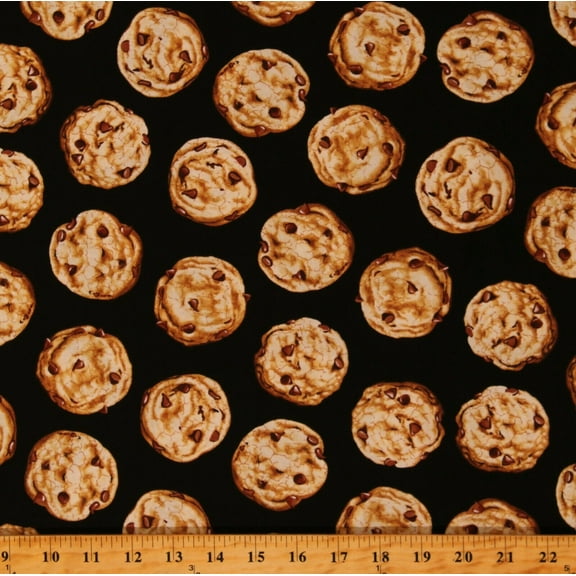 Cotton Chocolate Chip Cookies Desserts Sweets Treats Bakery Food Cotton Fabric Print by the Yard (GM-C8550-BLACK)