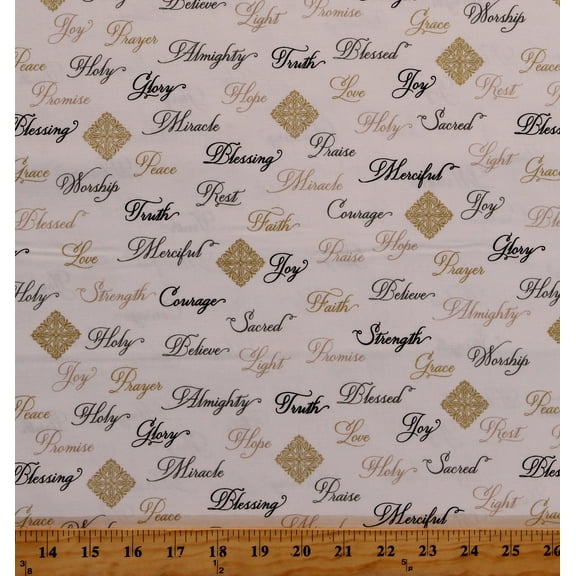 Cotton Christian Words Christianity Prayer Faith Hope Love Praise Joy Appreciation White Cotton Fabric Print by the Yard (52498M-2)