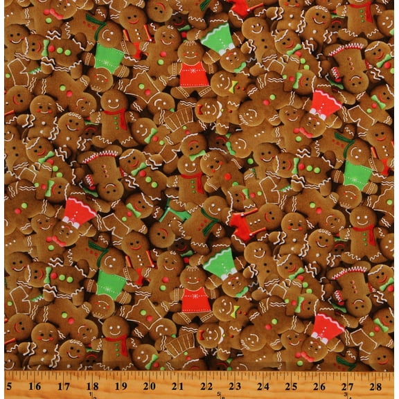Cotton Christmas Gingerbreads Man Men Holiday Winter Seasonal Food Dessert Cotton Fabric Print by the Yard (HOLIDAY-CD2961-BROWN)