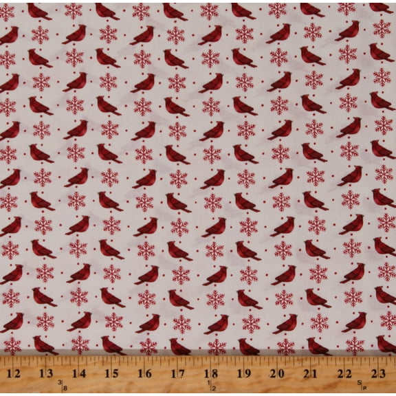 Cotton Christmas Holiday Seasonal Winter Birds Cardinals Snowflakes Home Sweet Holiday Deb Strain Cream Cotton Fabric Print by the Yard (56005-11)