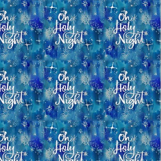 Cotton Christmas Peace Oh Holy Night Blue Watercolor Stars Night Sky Paintbrush Studio Blue Cotton Fabric Print by the Yard (12021399)