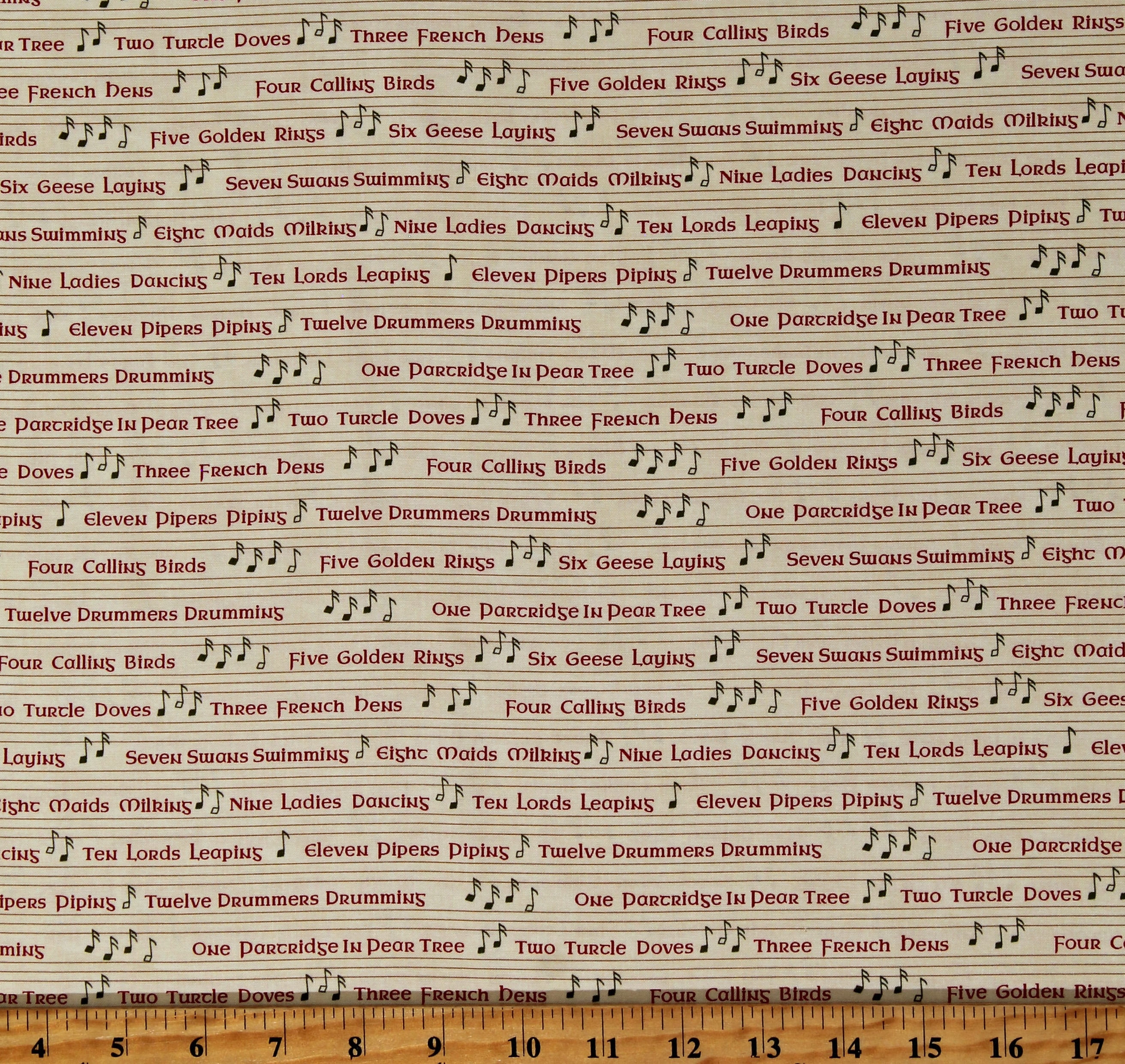 Cotton Christmas Song Holiday Music Twelve Days of Christmas Cream Cotton Fabric Print by the Yard (6951-11)