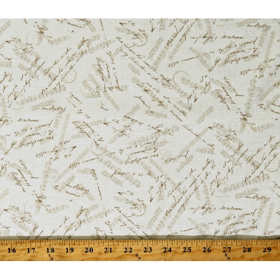 Cotton Christmas Songs Music Words Writing Winter Seasonal Postcard Holiday Cream Cotton Fabric Print by the Yard (POHO-04441-NE)