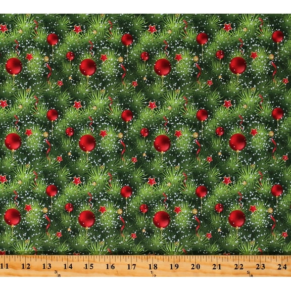Cotton Christmas Trees Christmas Festive Branches Holidays Green Cotton Fabric Print by the Yard (122177)