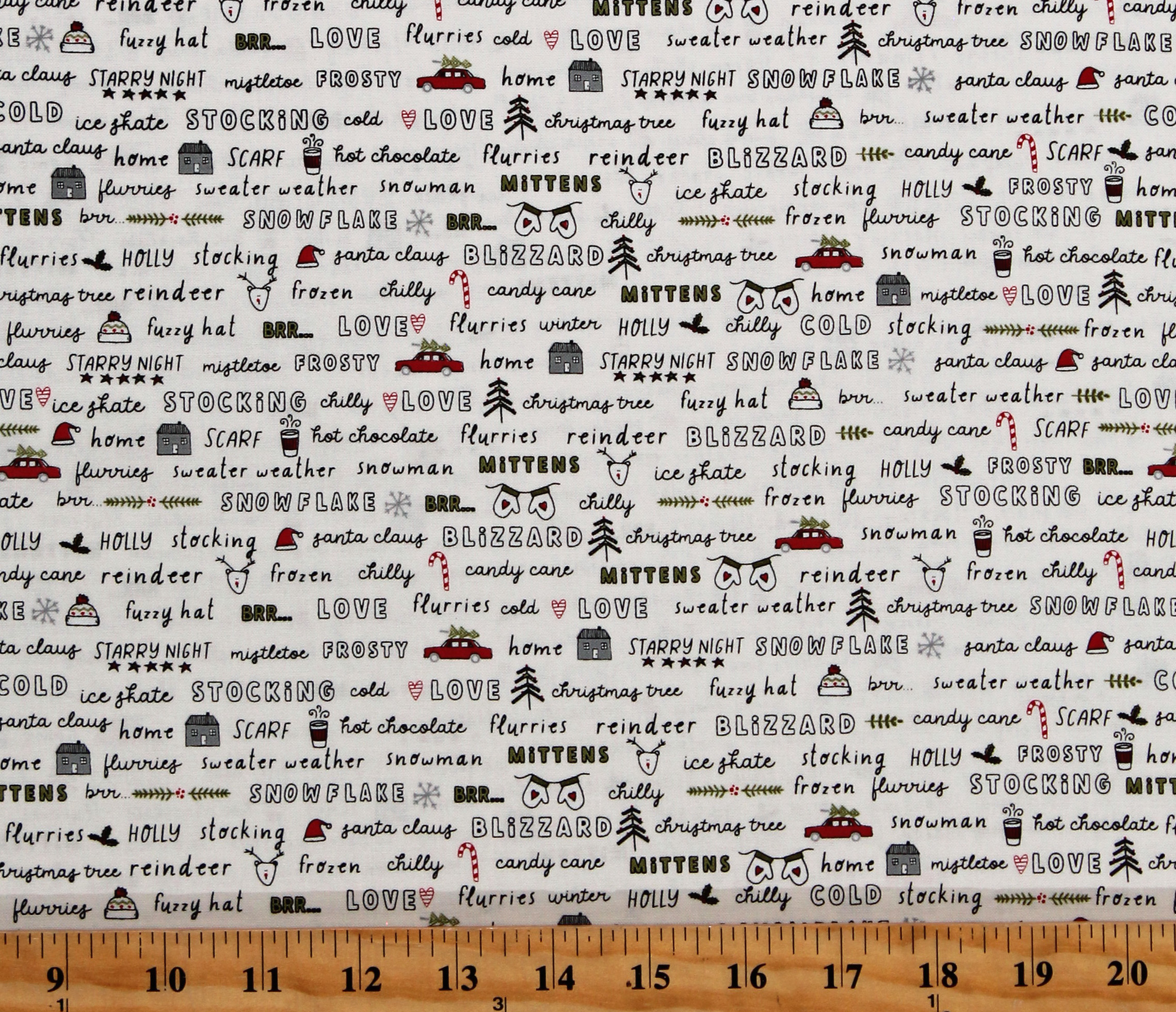 Cotton Christmas Words Phrases Holidays Seasonal Winter Blizzard Vanilla Cotton Fabric Print by the Yard (55620-11)