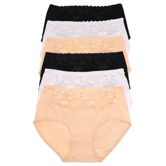 Cotton Classic Hiphugger Panties with Mesh Lace Panel (6-Pack)
