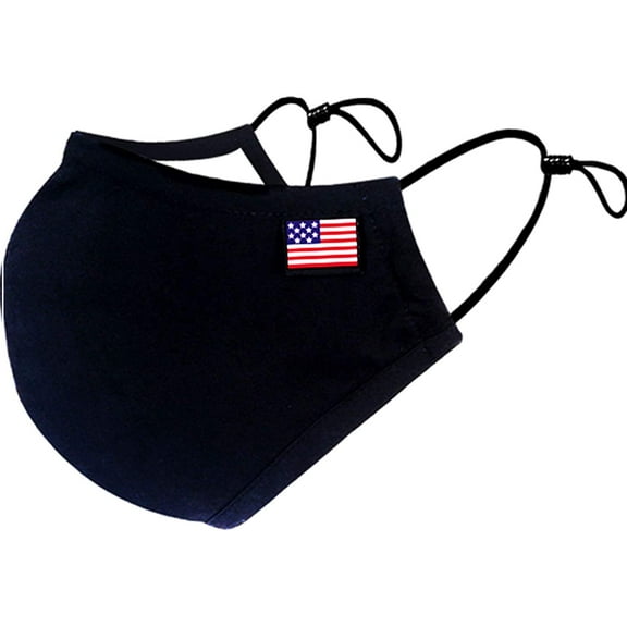 Cotton Cloth Face Covering with American Flag  on the side and Filter Pockets, Washable and Reusable. Unisex- Adult Size- Adjustable- Nose Bridge  -2 pack