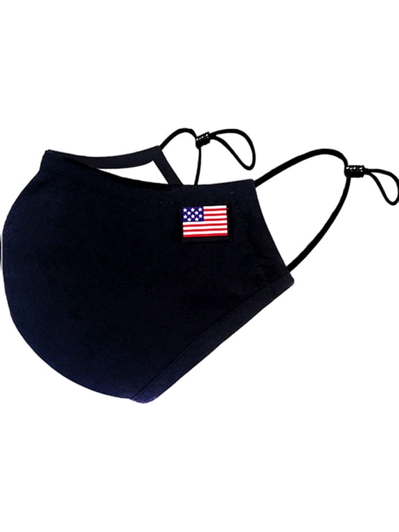 Cotton Cloth Face Covering with American Flag on the side and Filter Pockets, Washable and Reusable. Unisex- Adult Size- Adjustable- Nose Bridge -2 pack