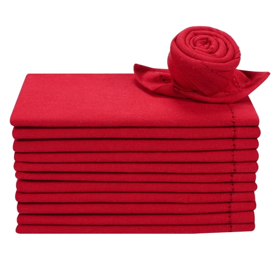Cotton Cloth Red Napkins Set of 12 - Hemstitched 18x18 Inch Decorative Soft Washable Durable Reusable Dinner Napkin for Dining Table Décor Easter, Farmhouse, Wedding, Party, Cocktail, & Everyday Use