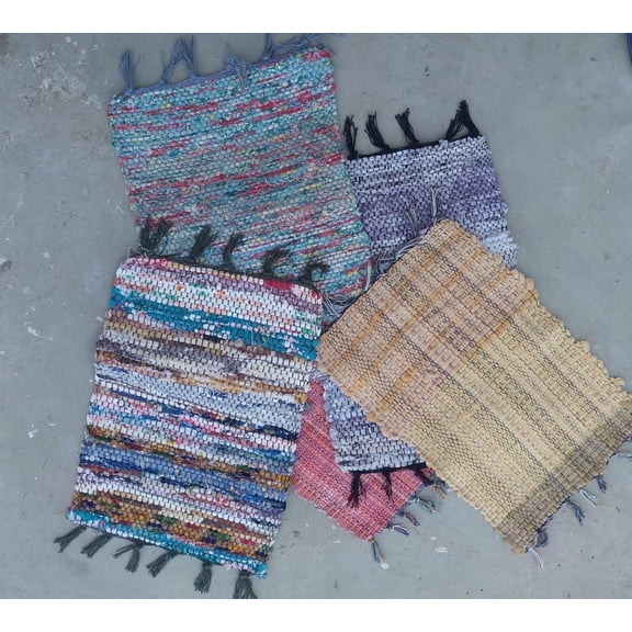 Cotton Cloth Rug Soft and Durable Floor Mat Multi Colour 12 x 18 Inch Pack of 3