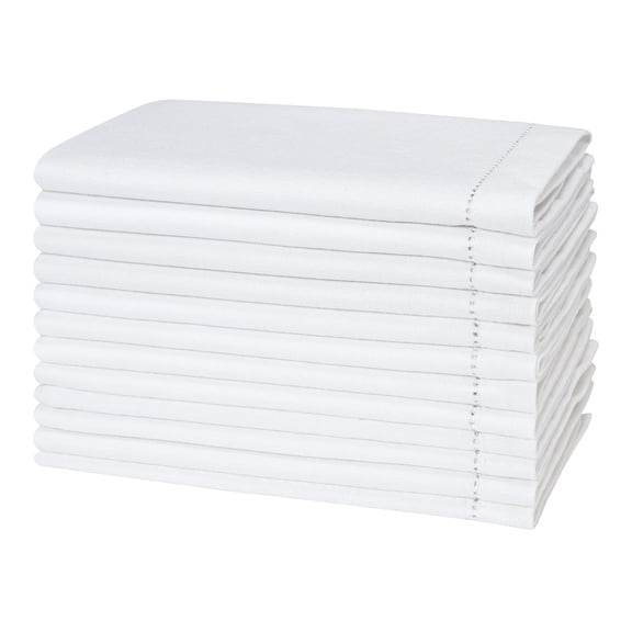 Cotton Cloth White Napkins Set of 12 - with Hemstitched 18x18 Inch Decorative Beautiful Soft Reusable Washable Dinner Napkin for Dining Table Décor, Wedding, Cocktail, Party, Easter & Everyday Use