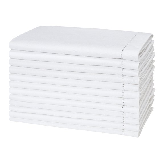 Cotton Cloth White Napkins Set of 12 - with Hemstitched 18x18 Inch Decorative Beautiful Soft Reusable Washable Dinner Napkin for Dining Table Décor, Wedding, Cocktail, Party, Easter & Everyday Use